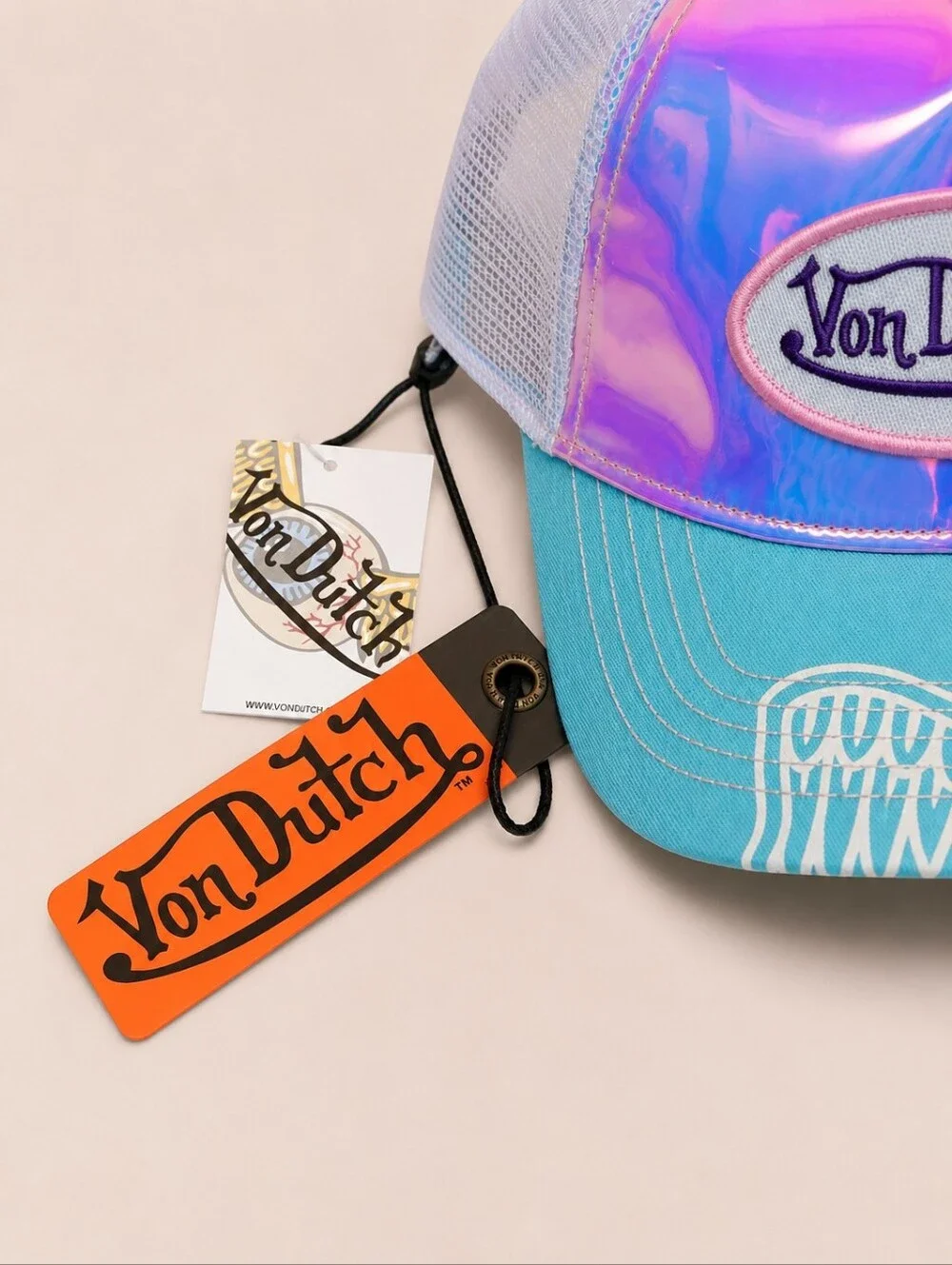 🆕️NWT Von Dutch Holographic Trucker Hat Blue Pink Mesh Snapback Y2K Rare